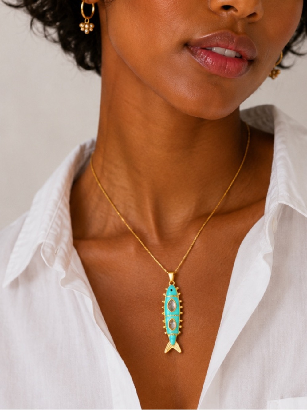 New! Coastal Preppy Colorful 18K Gold Plated Aqua Fish Necklace NWOT 5064 - Picture 1 of 2